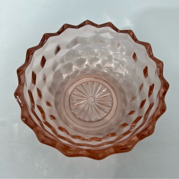 Colored Glass Pink Depression Candy Dish Scalloped Edge Bowl Sunburst Bottom - Picture 2 of 7